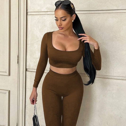 2pc Long Sleeve Cropped Scoop Neck Legging Set